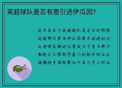 英超球队是否有意引进伊瓜因？