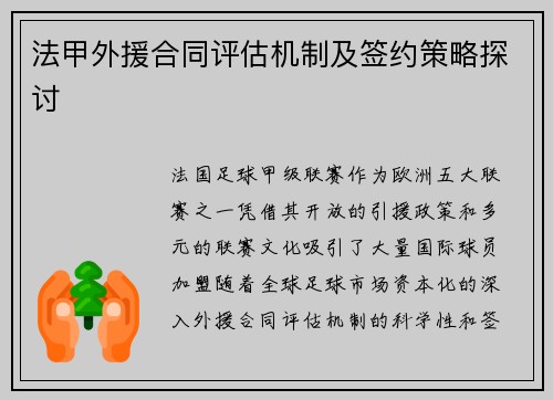 法甲外援合同评估机制及签约策略探讨