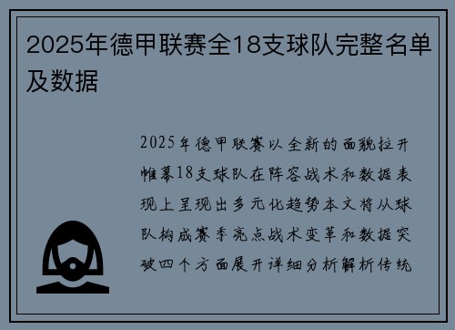 2025年德甲联赛全18支球队完整名单及数据